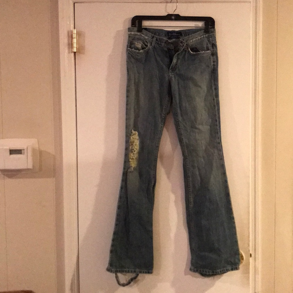Distressed bell bottom Earl Jeans.